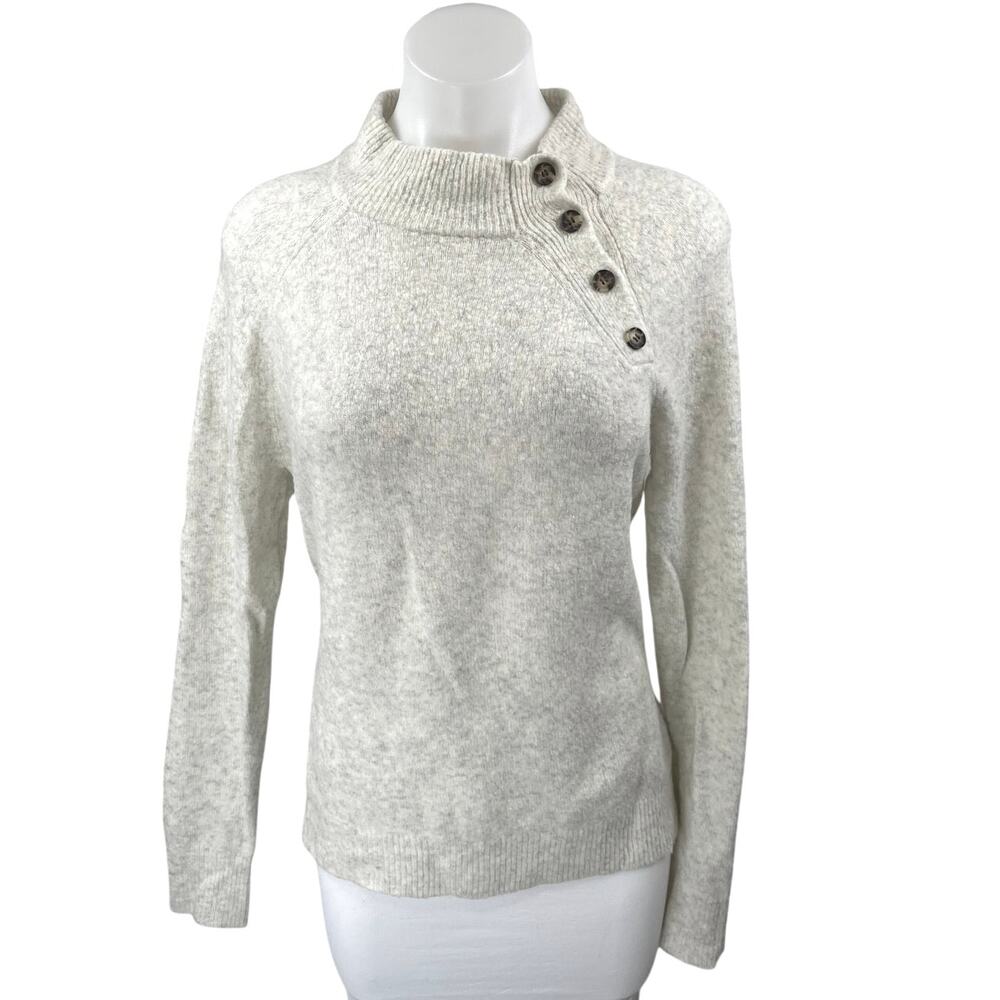J.Crew Gray Knit Wool Mock Neck Button Long Sleeve Pullover Sweater Top Size XS